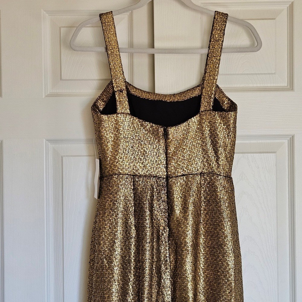 Mestiza New York Jody Metallic Gold Tweed Square Neck Flutter Hem Midi Dress 2‎ - Picture 12 of 16